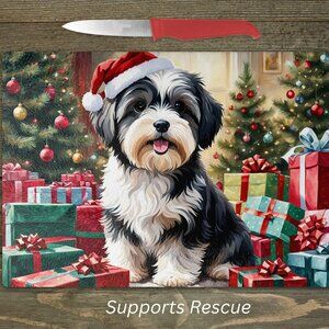 Christmas Havanese Dog Kitchen Tempered Glass Cutting Board or Trivet
